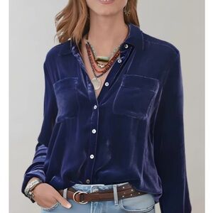 Sundance   “Alvina Velvet Top” Dark Blue Velvet Blouse